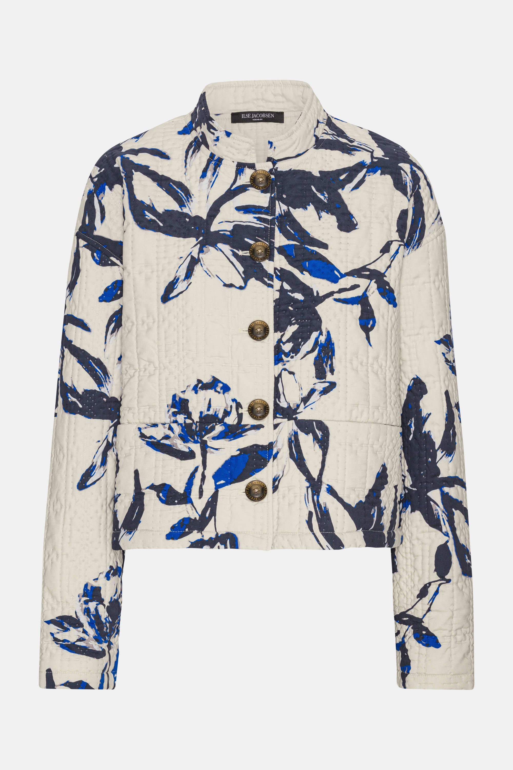Kort Quiltet Jakke - Beige Artsy Stroke Flower